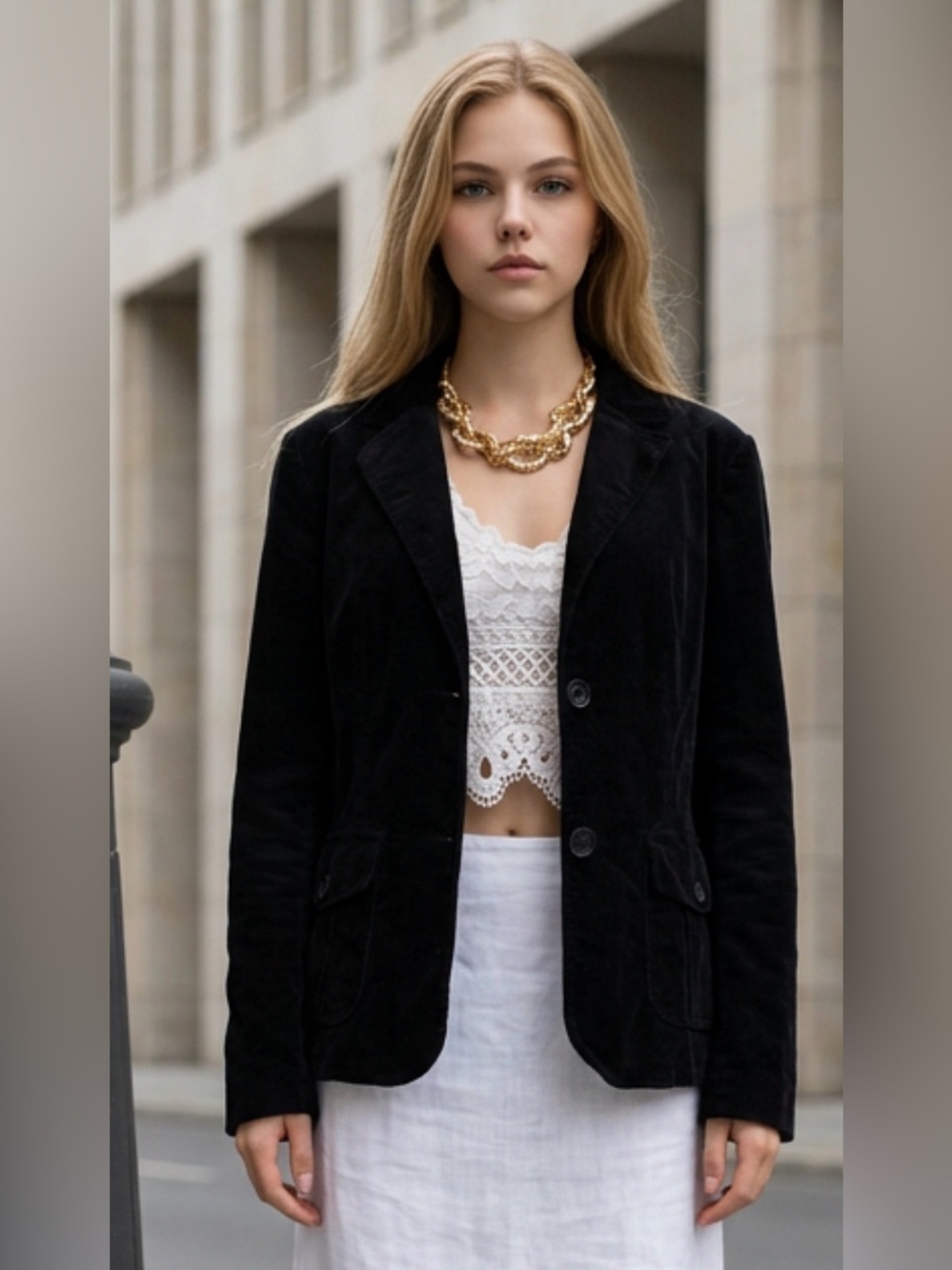 Black Women's Tailored Corduroy Blazer Jacket - Classic Cut